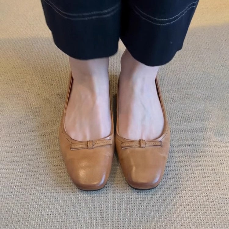 Dame Klassiske Læder Ballerina Flats med Dekorativ Bue Stilla
