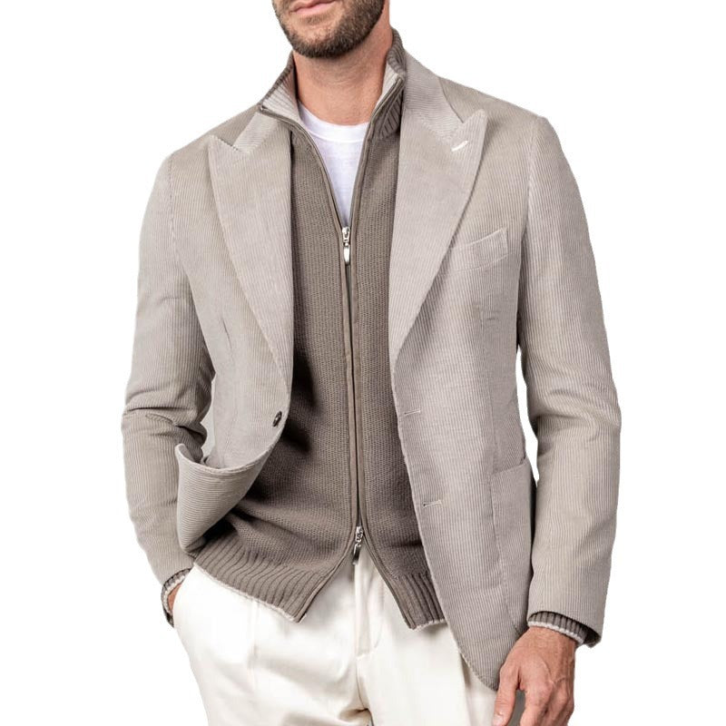 Herrer moderigtig cord blazer med overlappende krave og integreret strikjakke Stilla