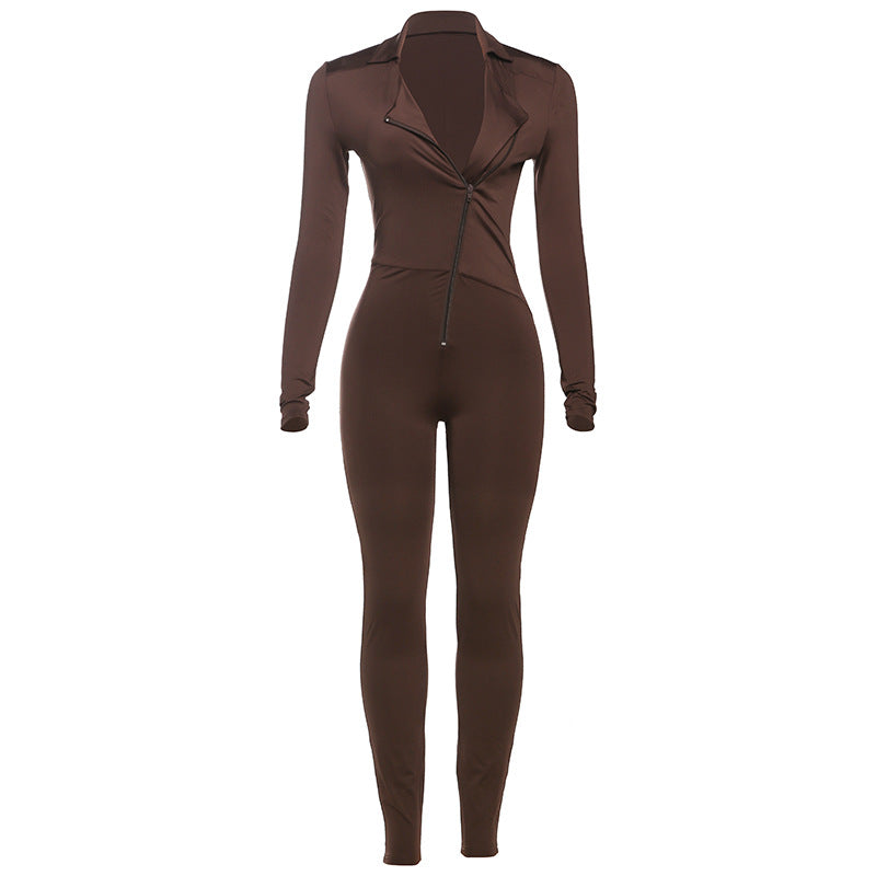 Dame jumpsuit med høj krave og lynlås Stilla