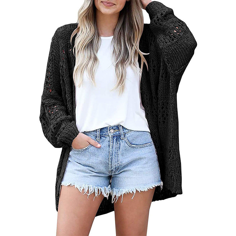 Dame let strikket cardigan med luftig netdesign Stilla