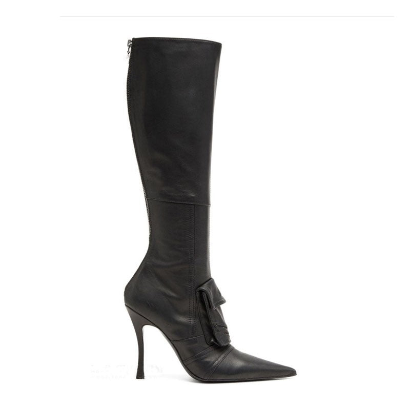 Femme High-Stiletto Denim Over-knæ Støvler med dekorativ lomme Stilla