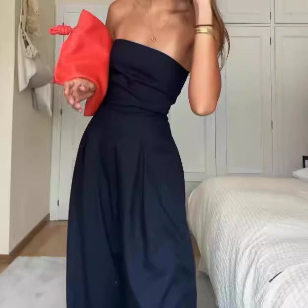 Dame Elegant Jumpsuit med smal overdel og bredt ben Stilla
