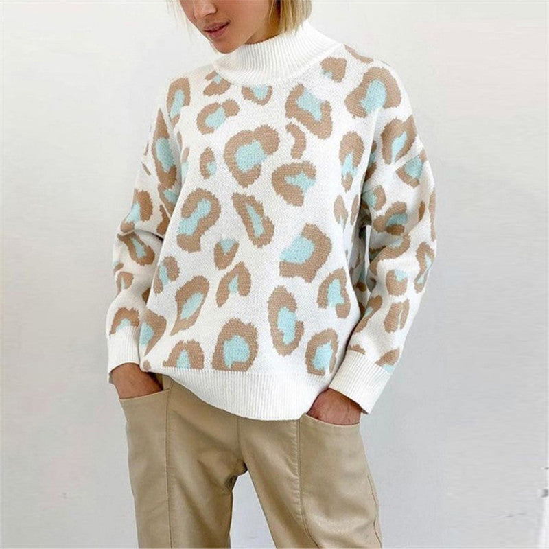 Damer Fashion Pullover med leopardmønster og høj krave Stilla