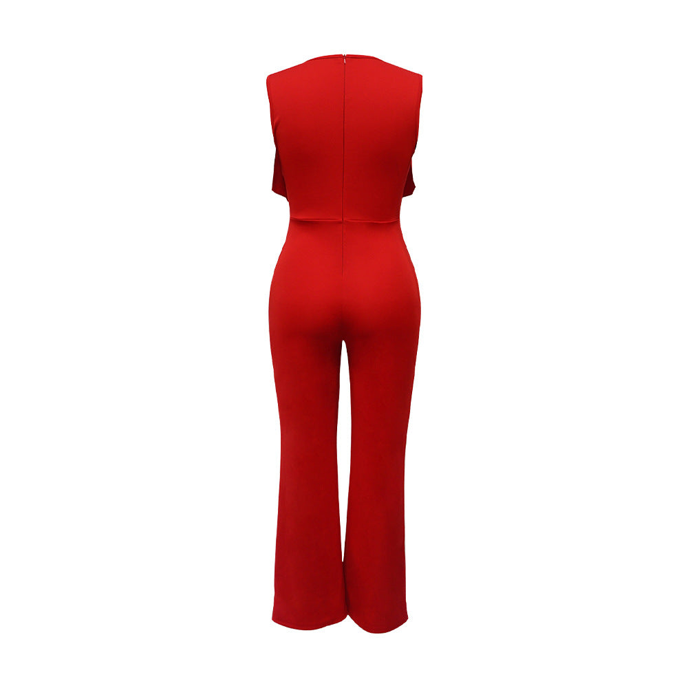 Dame elegant jumpsuit med flydende draperingseffekt og dyb V-hals Stilla