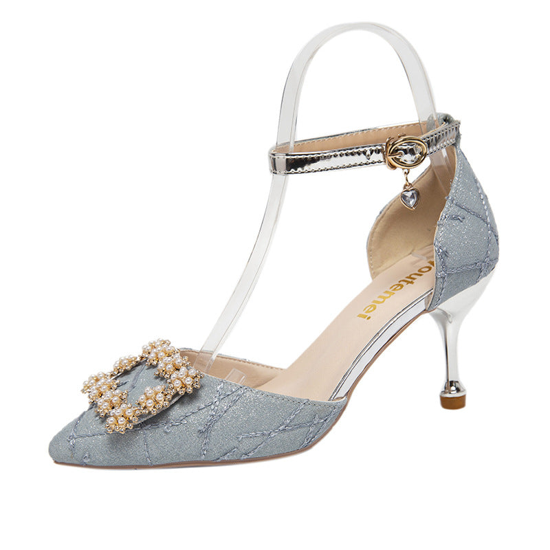 Dame Elegante Pumps med Smykke detaljer og gennemsigtig Rem Stilla