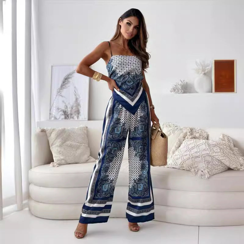 Dame Jumpsuit med elegant print og bred pasform Stilla