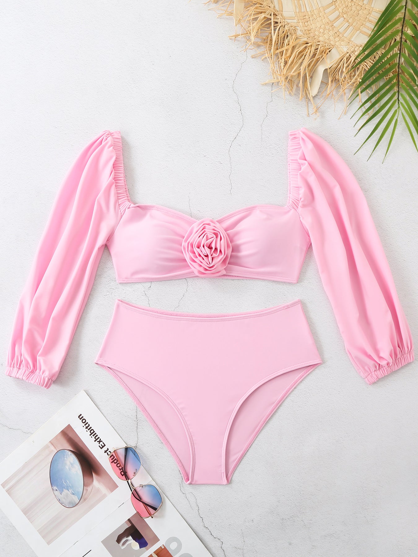 Dame Bikini-sæt med elegant pufærmet top og højt skåret trusser Stilla