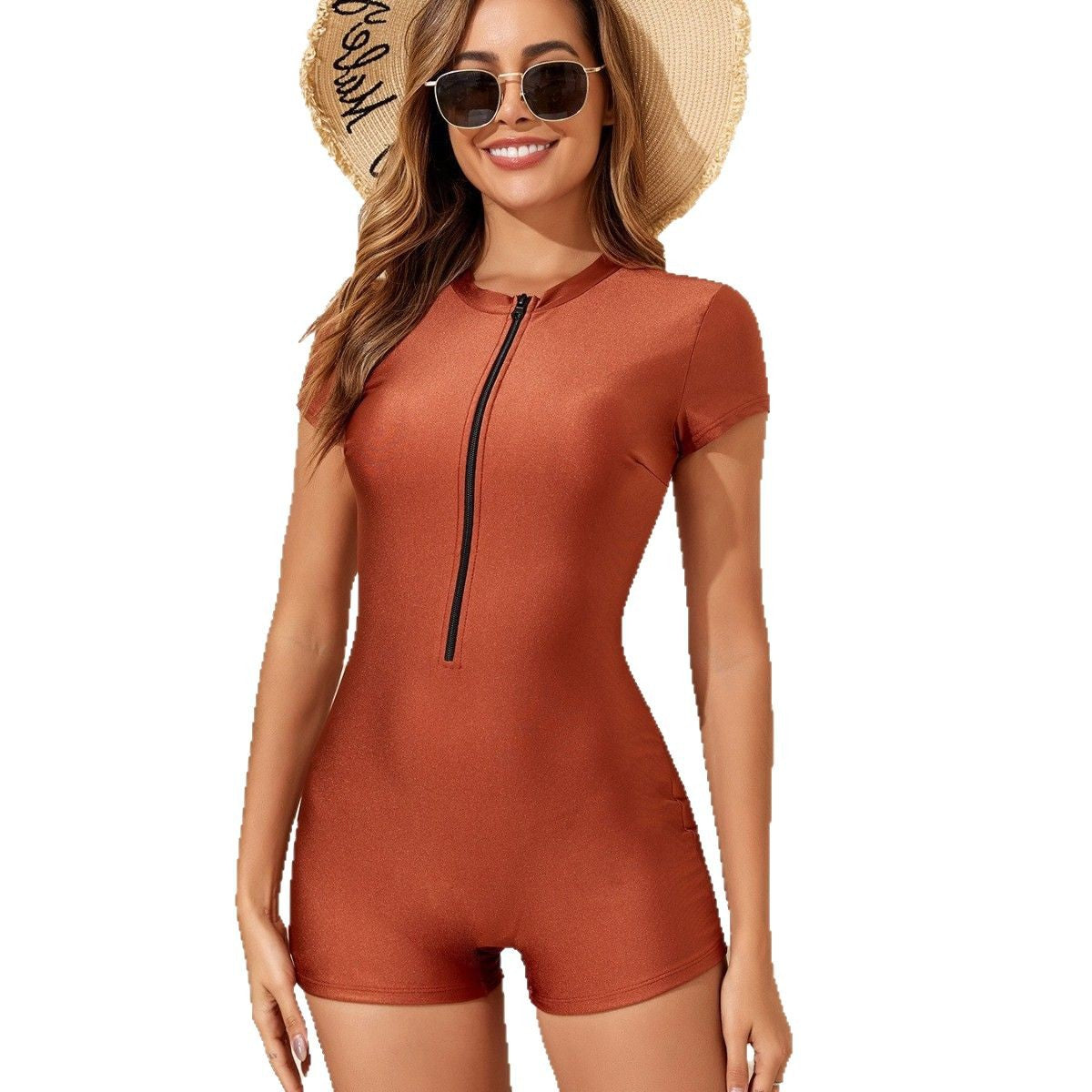 Dame Sporty Kort Jumpsuit med høj Krave og Lynlås Stilla