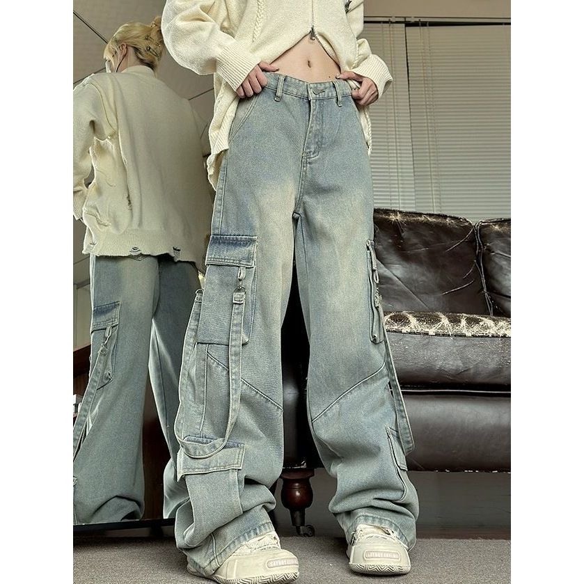 Stilla | Retro Vaskede Overalls Bred Cargo Jeans