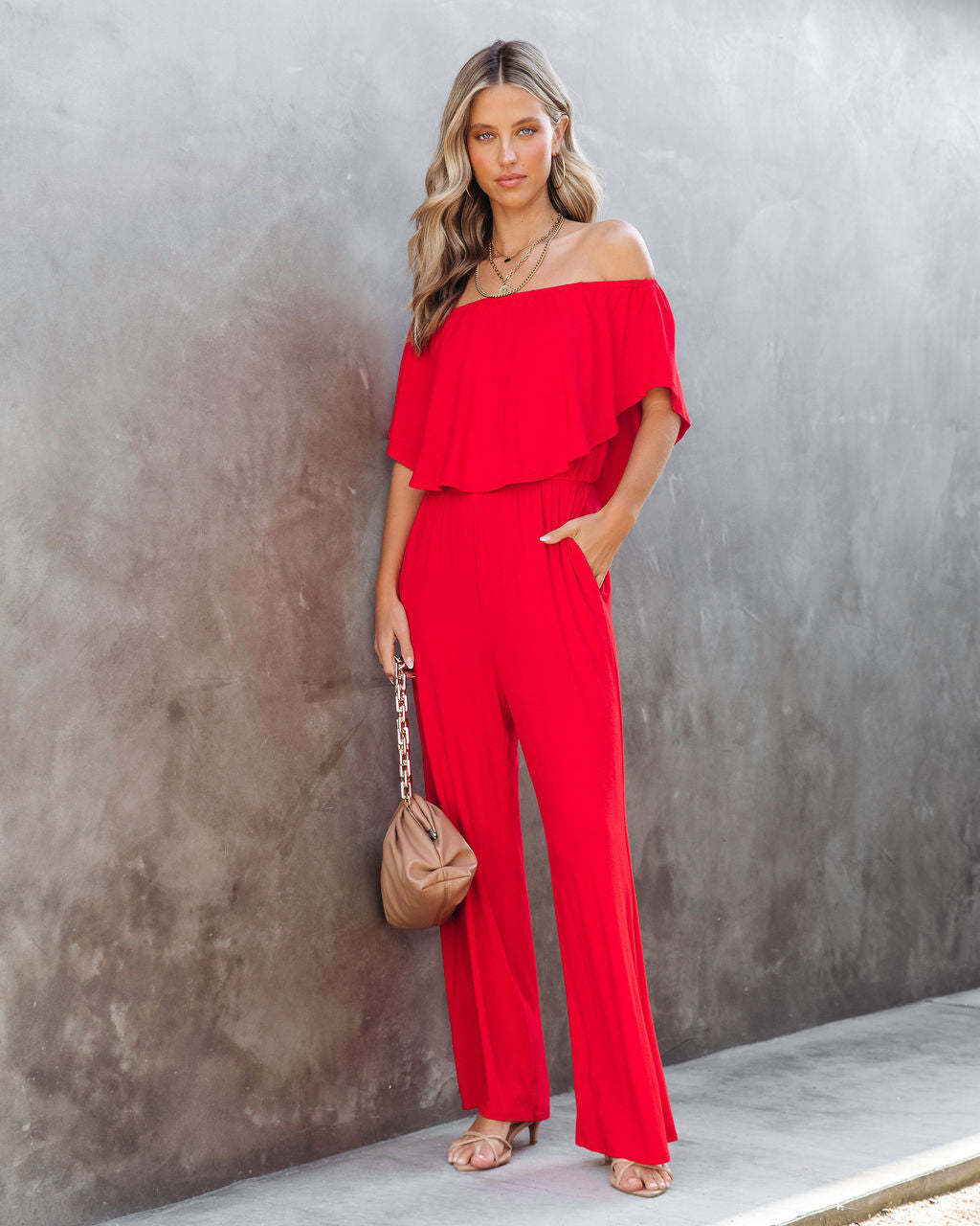 Dame Off-Shoulder Bredbenet Jumpsuit Stilla