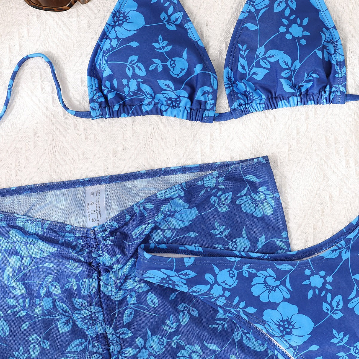 Dame Triangel-Bikini med justerbar nederdel og blomsterdesign Stilla