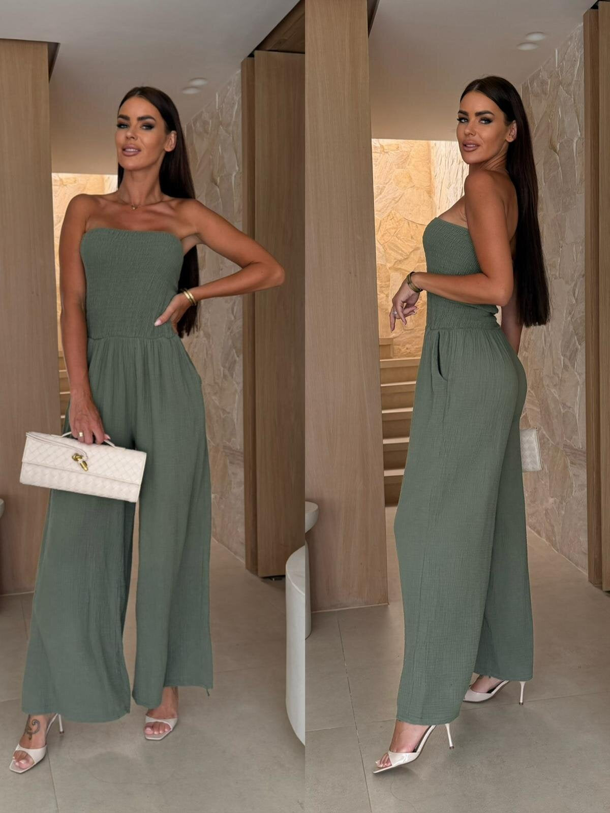 Dame Smocked Strapless Vidbenet Jumpsuit Stilla