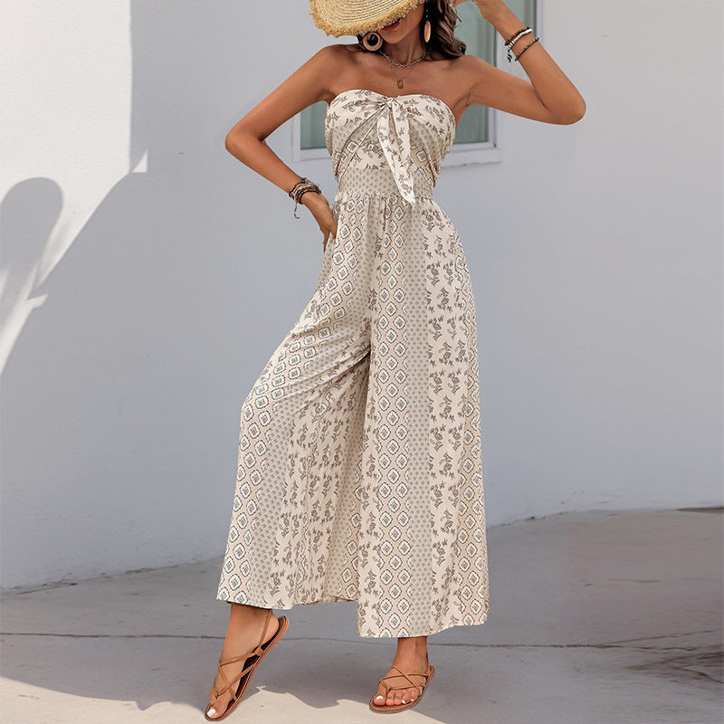 Femme Bohemian Strapless Maxikjole med elegant bundet bælte Stilla