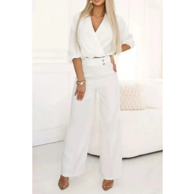 Damer elegant jumpsuit med indpaknings-overdel og bredt ben Stilla