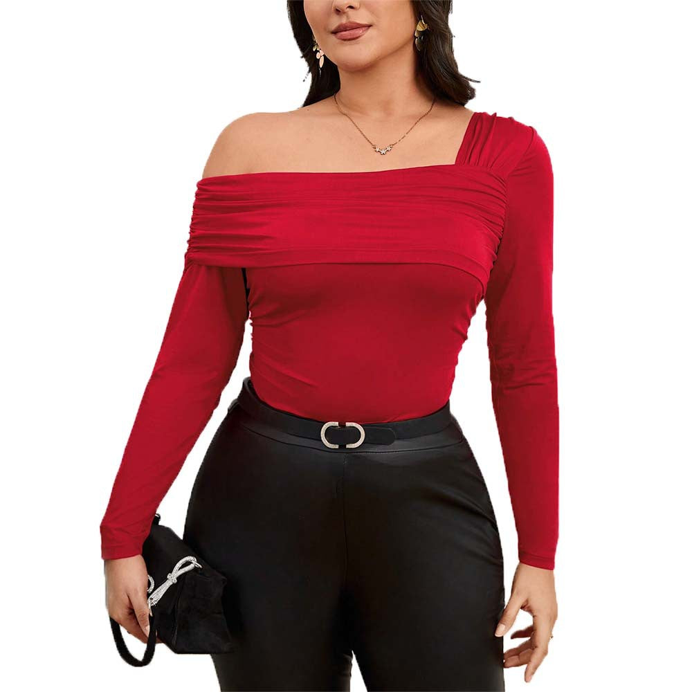 Dame elastisk langærmet top med asymmetrisk udskæring og moderne flæse-design Stilla