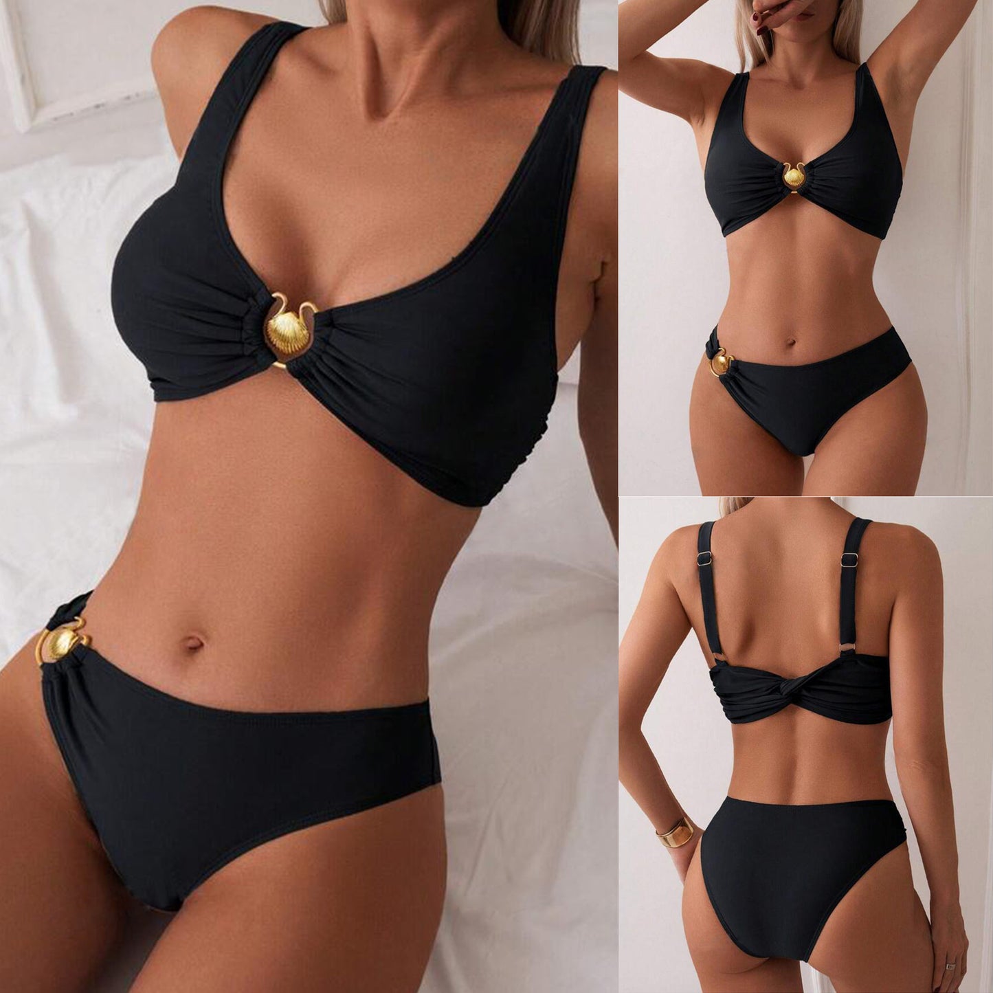 Dame Bikini-sæt med dekorativt smykkedetail og høj kvalitets snit Stilla