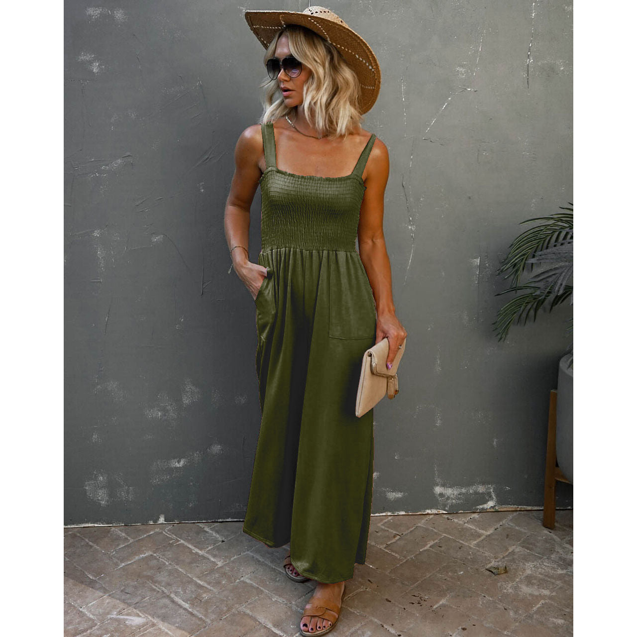 Dame Maxijumpsuit med elastisk overdel og praktiske lommer Stiila