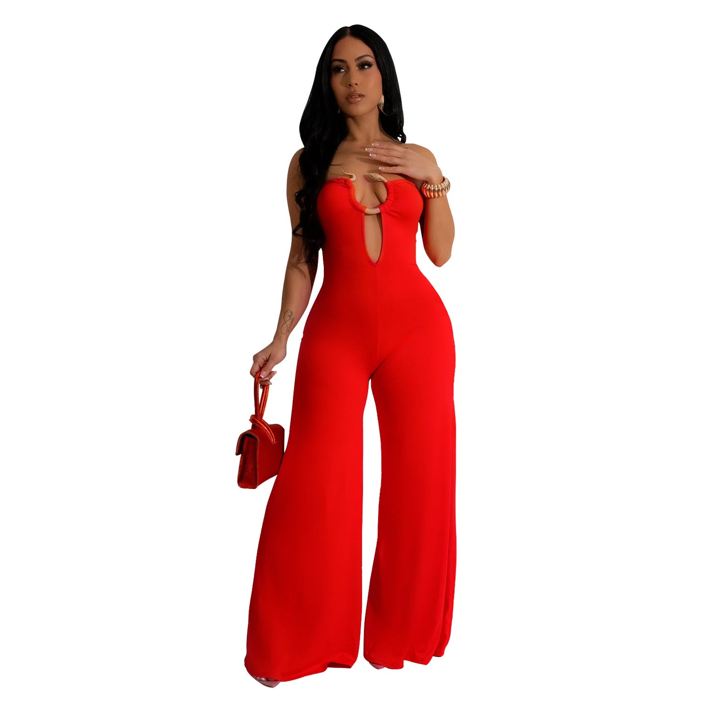 Dame Elegant Jumpsuit med skuldrene fri design og dyb split Stilla
