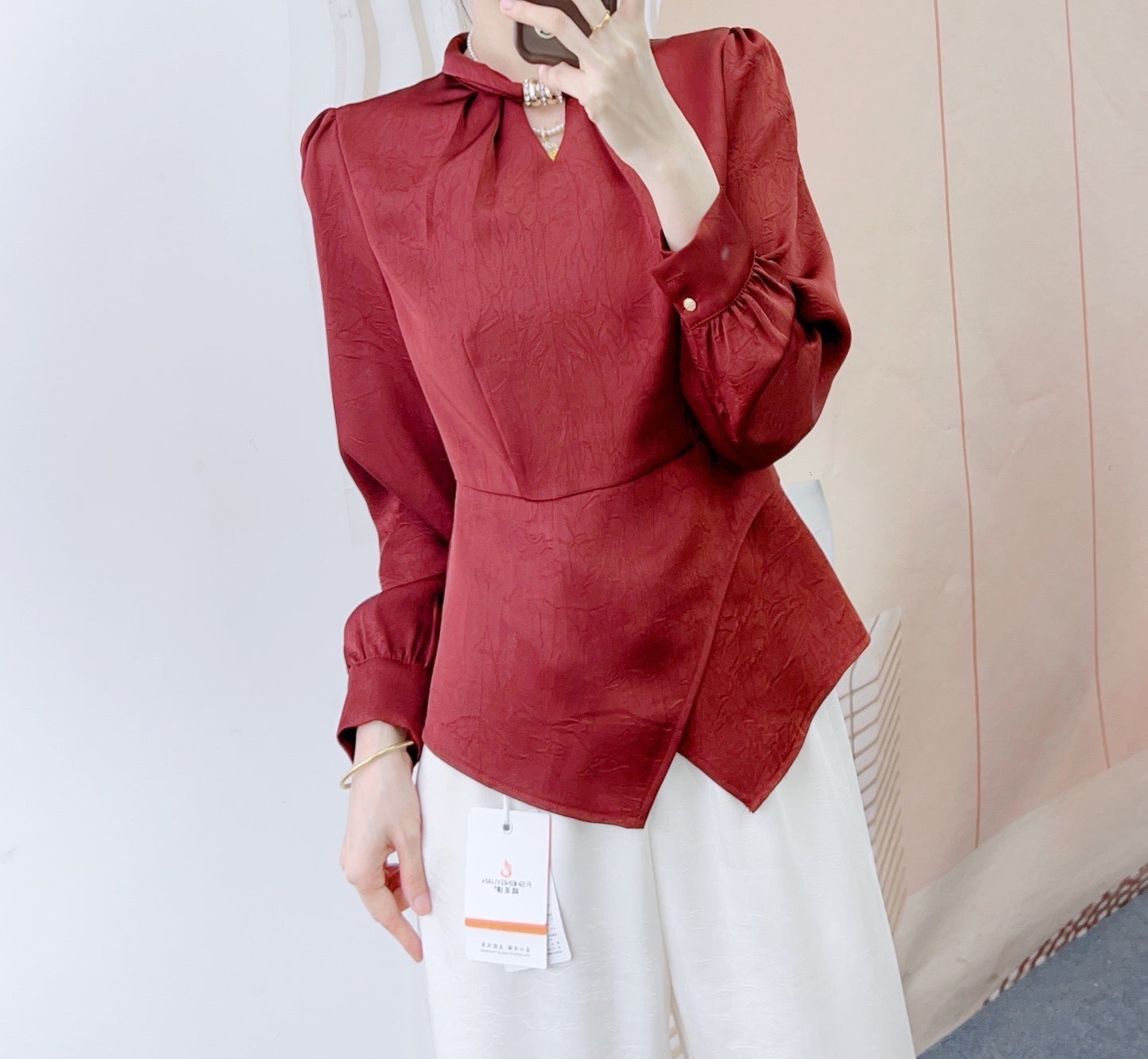 Dame Elegant Bluse med Volant og flot Turtle Neck Stilla