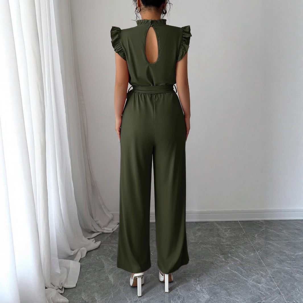 Dame jumpsuit med raffineret flæse og taljebælte Stilla