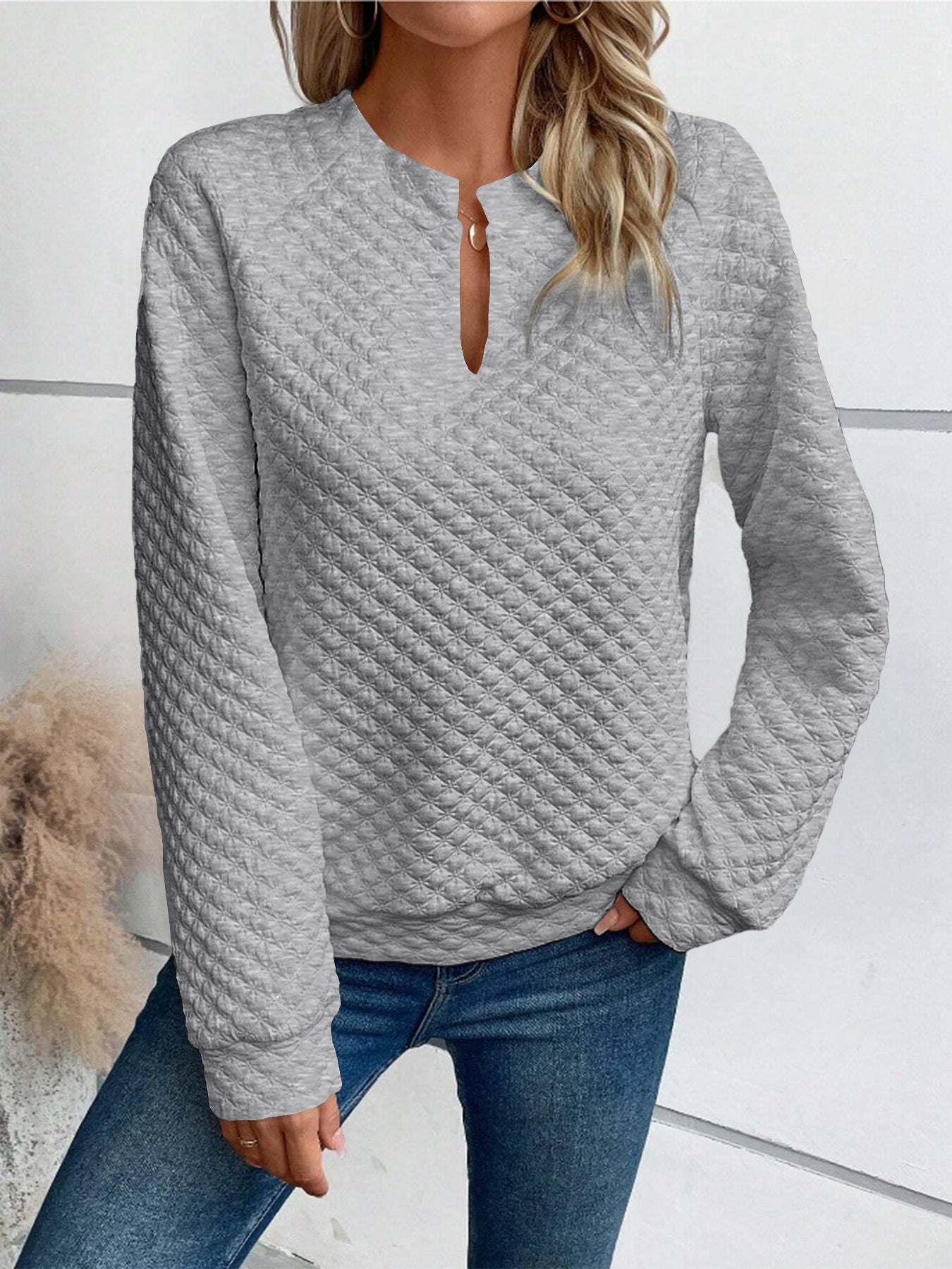 Damer quiltet pullover med slids Stilla