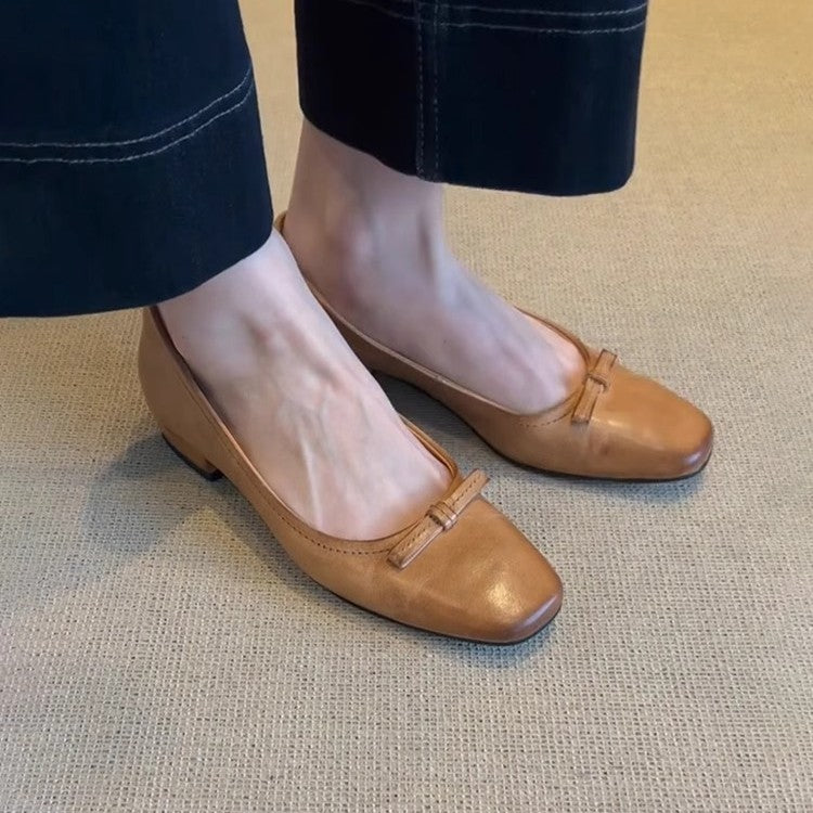 Dame Klassiske Læder Ballerina Flats med Dekorativ Bue Stilla
