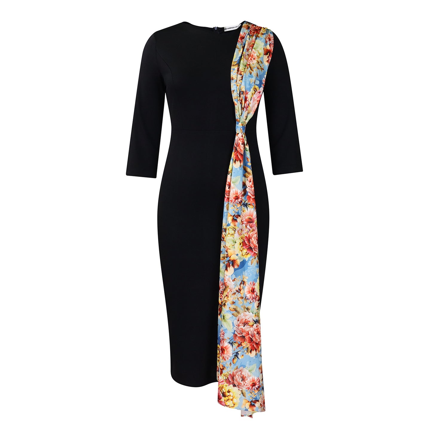 Dame elegant kjole med blomster draperingsdetalje og figurtilpasset snit Stilla