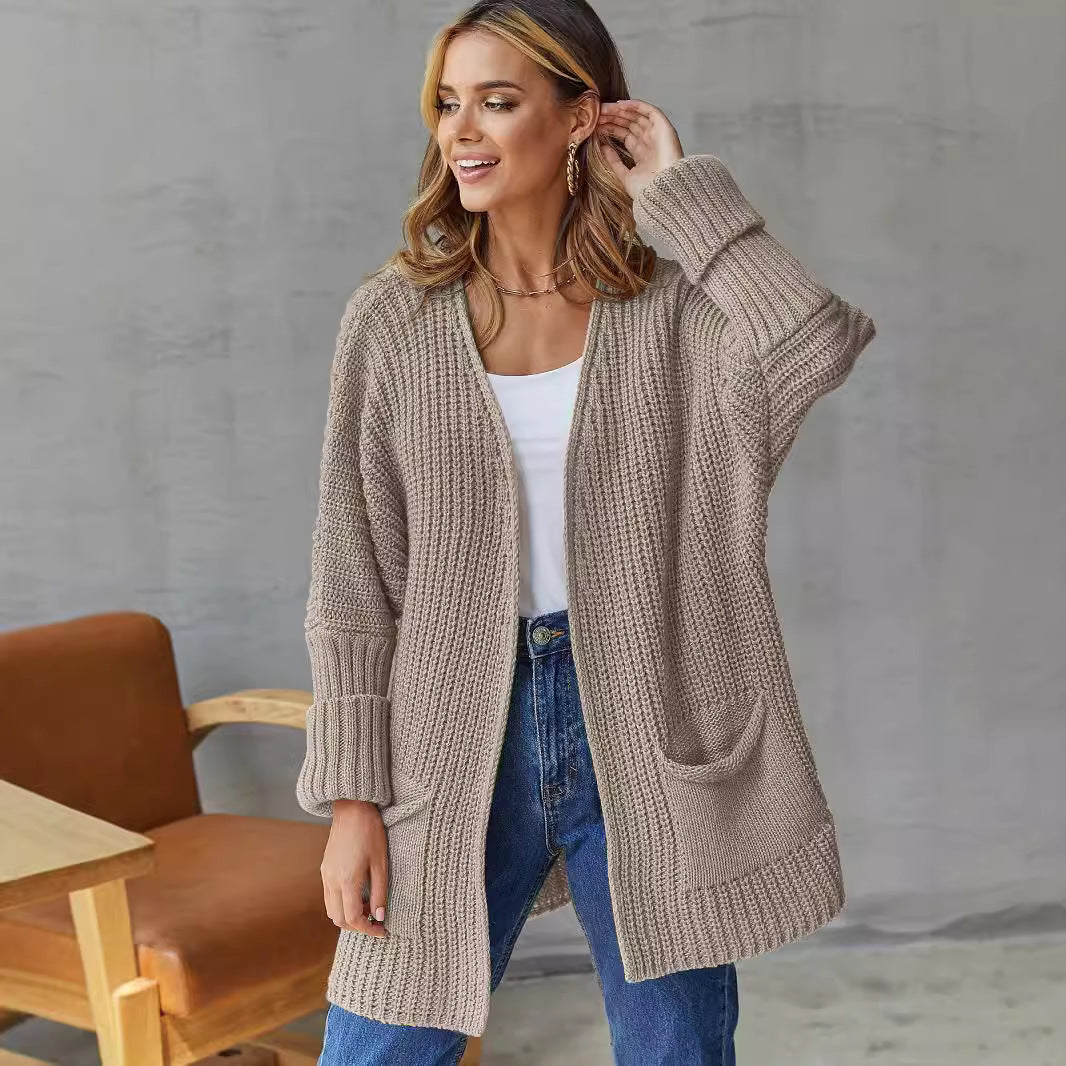 Femme Struktureret Åben Strikcardigan med Lomme detaljer Stilla