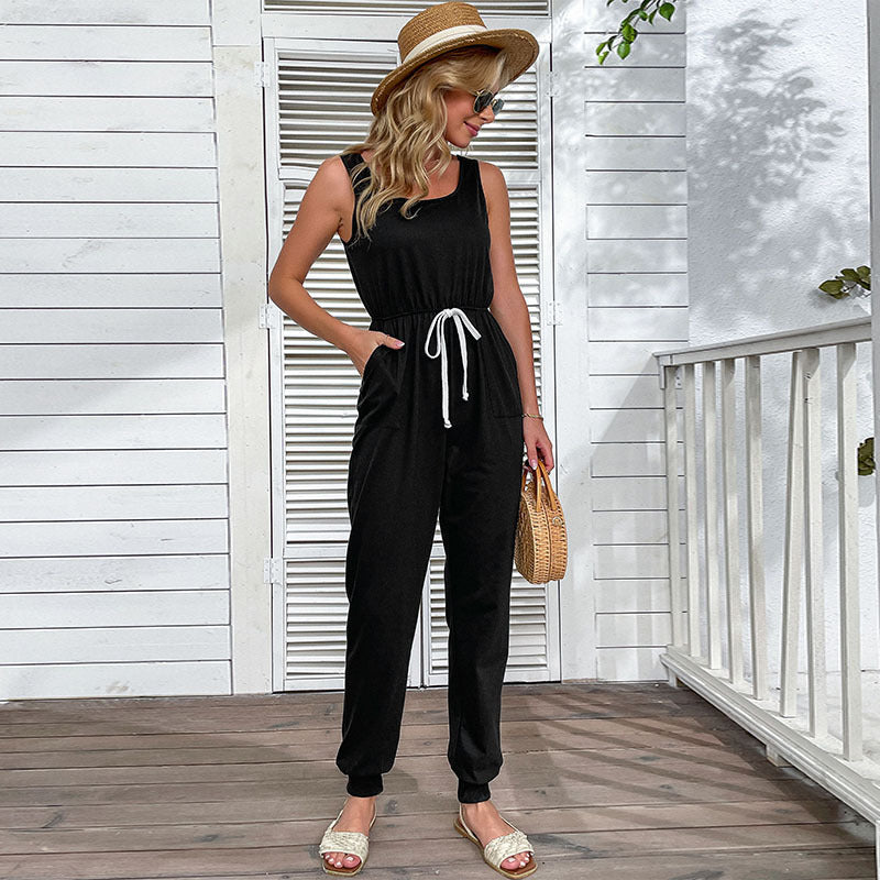 Damer Casual Ærmeløs Jumpsuit med Justerbar Snoretræk Bånd Stilla