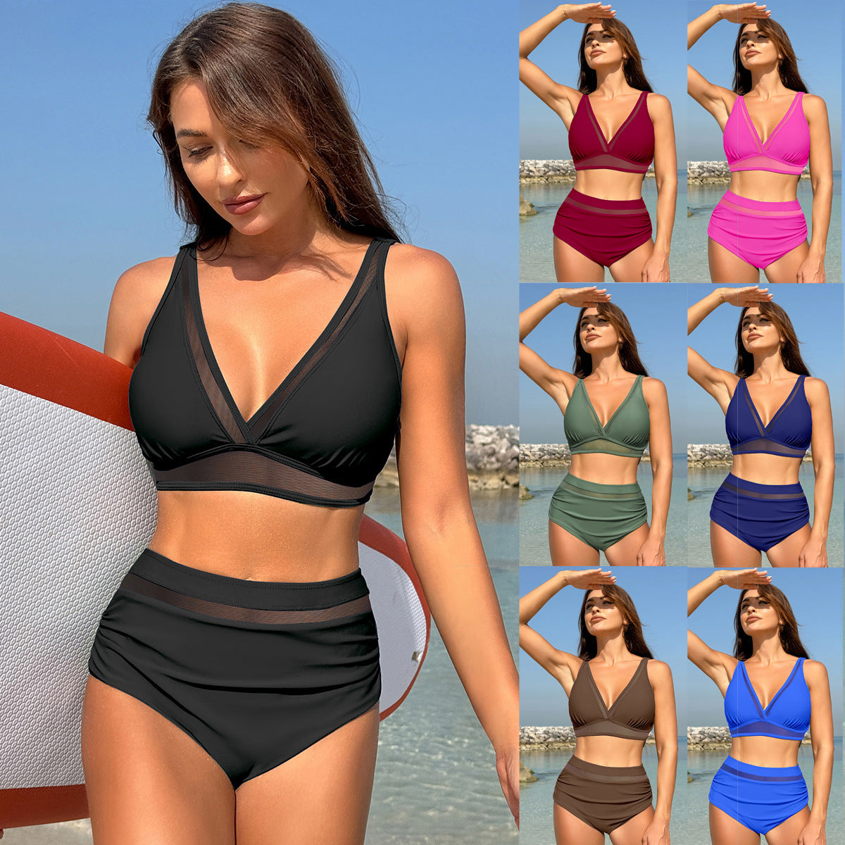 Dame bikini-sæt med høj talje og gennemsigtig detaljer Stilla