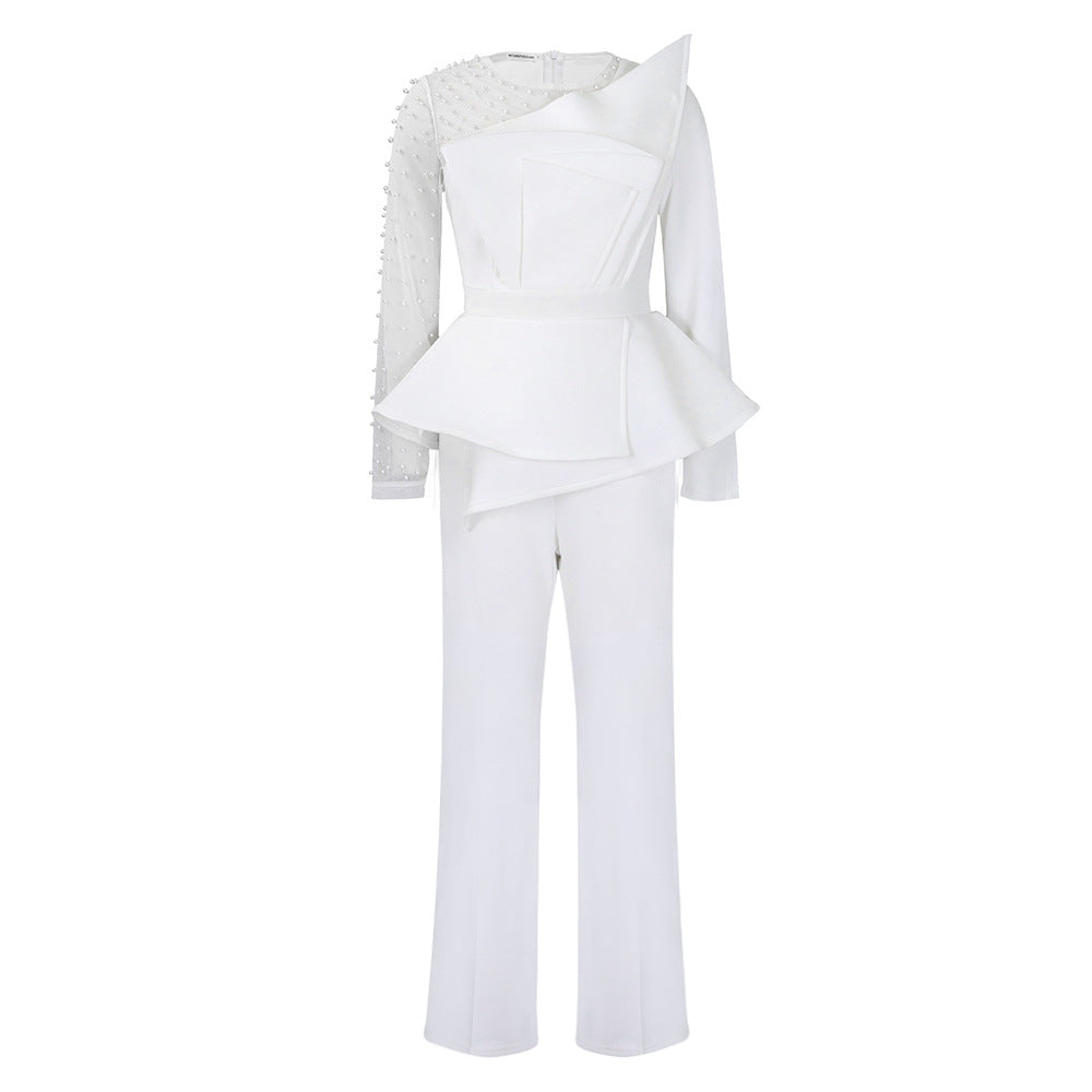 Dame Elegant Jumpsuit med asymmetrisk design og voluminøs peplum Stilla