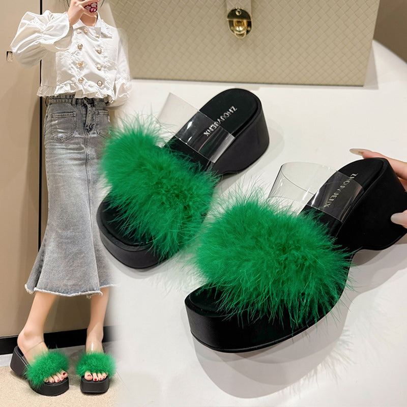 Dame mode platform slippers med fjederdetaljer og gennemsigtig rem Stilla