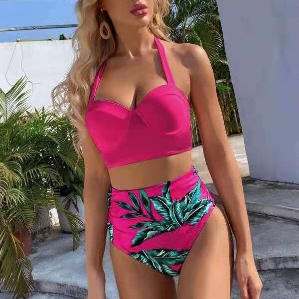 Dame Højskåret Bikini med stilfuldt top og elegant rynkning Stilla