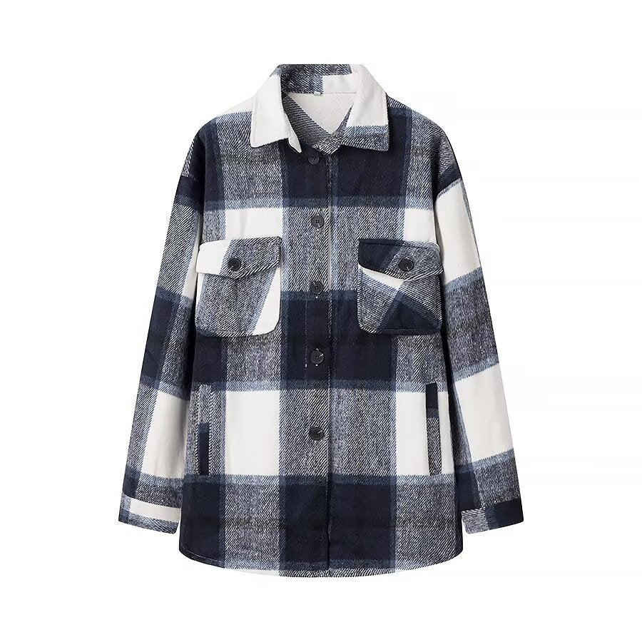 Dame Størrelse Oversized Ternet Flannel Skjortejakke Stilla