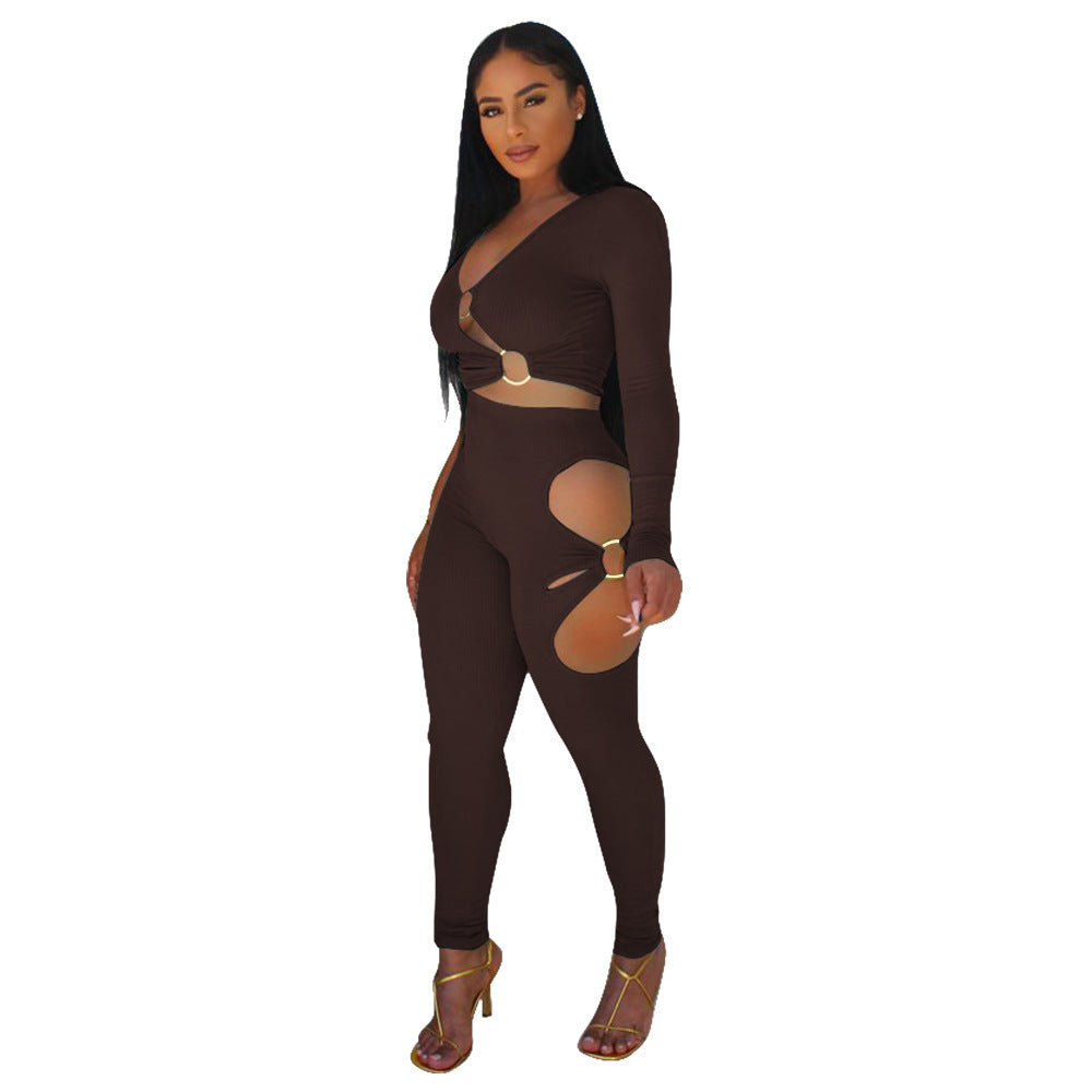 Dame Cut-Out Jumpsuit med glitrende design og lange ærmer Stilla