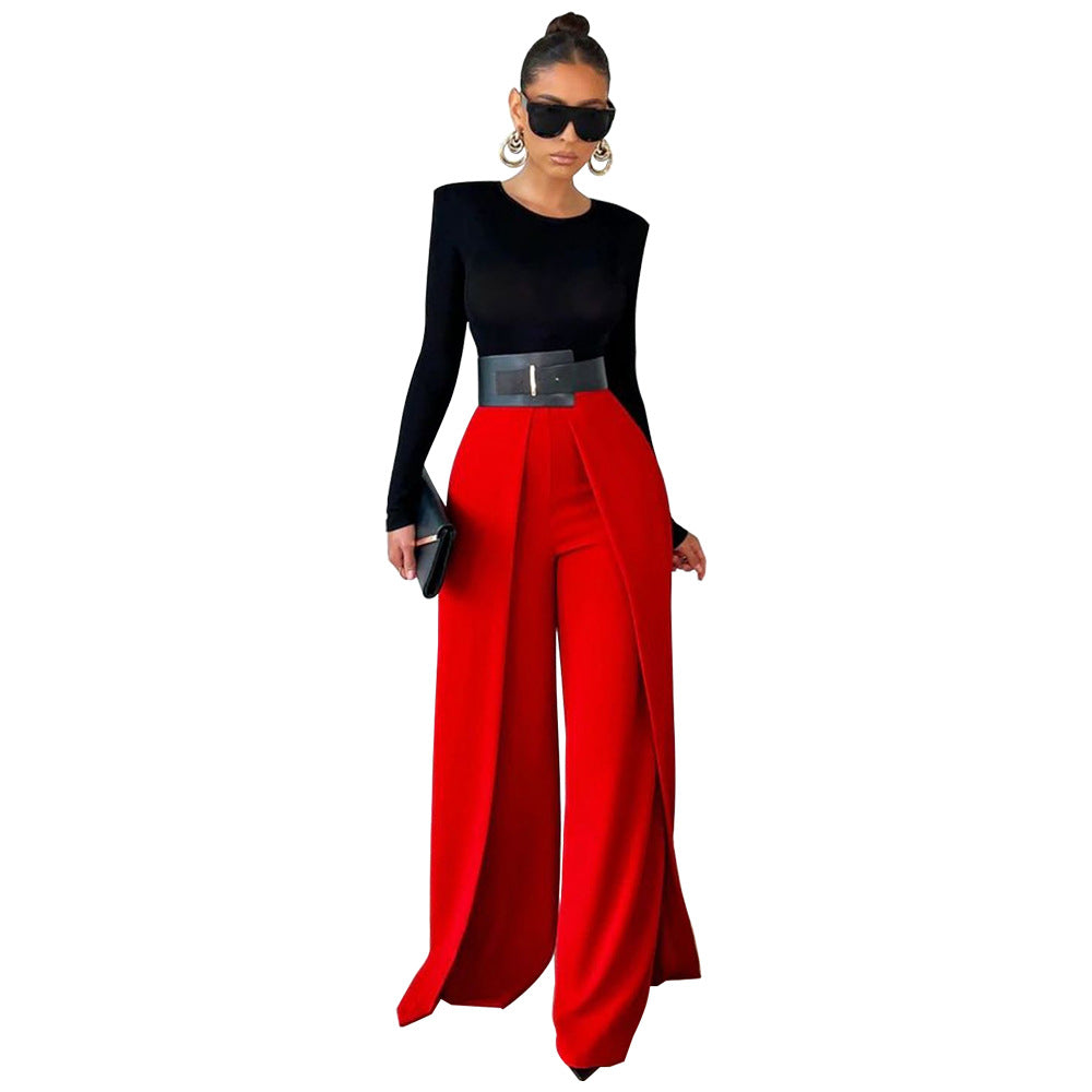 Dame elegant bluse med bred buksedragt Stilla