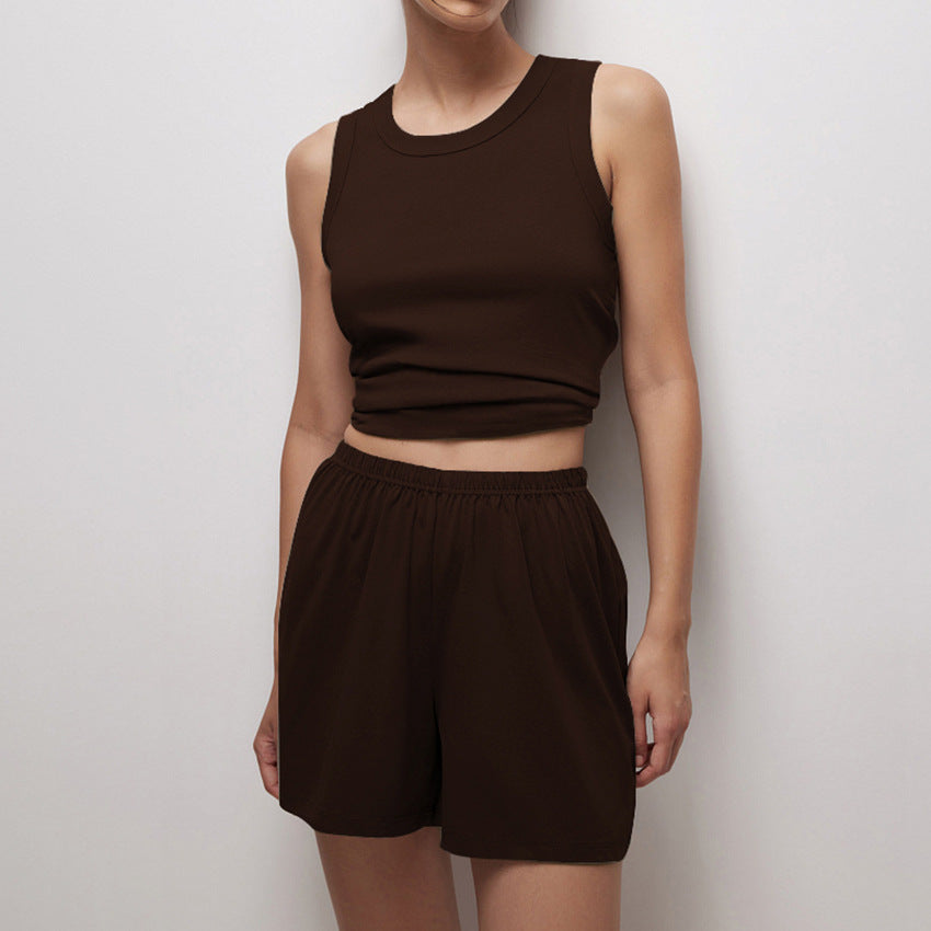 Dame afslappet Crop-Top og shorts sæt med knyttet detalje Stilla