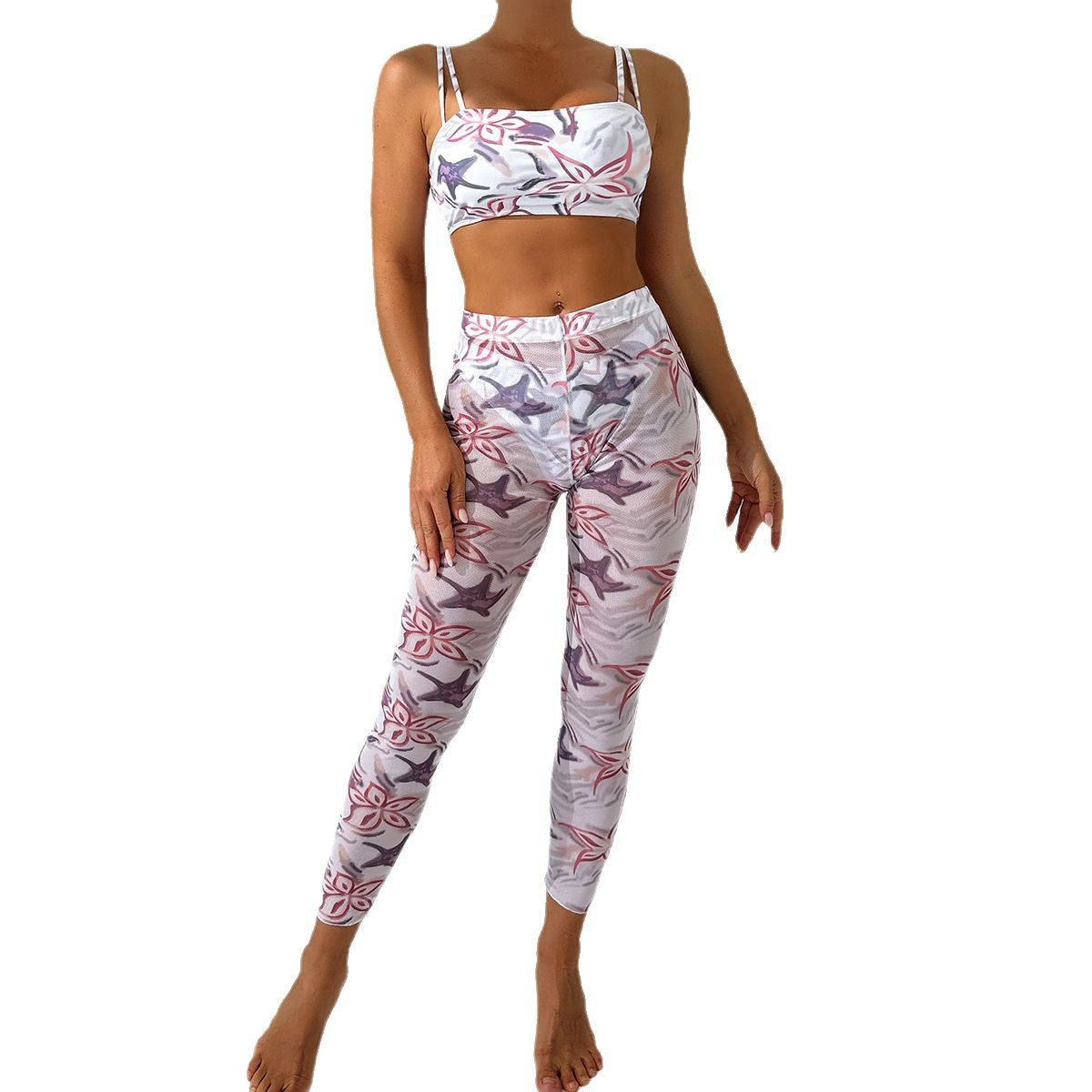 Dame ensemble med crop top og leggings i blomstret design Stilla