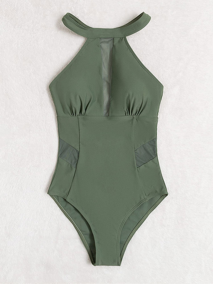 Dame Sporty Én-delt Badedragt med transparente indlæg og midnatskrave Stilla