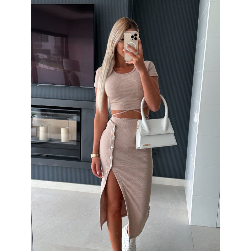 Dame Elastisk Crop-Top med snitdetaljer Stilla