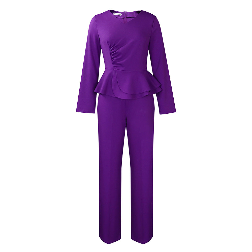 Dame Elegant Jumpsuit med smukt Peplum og lange ærmer Stilla