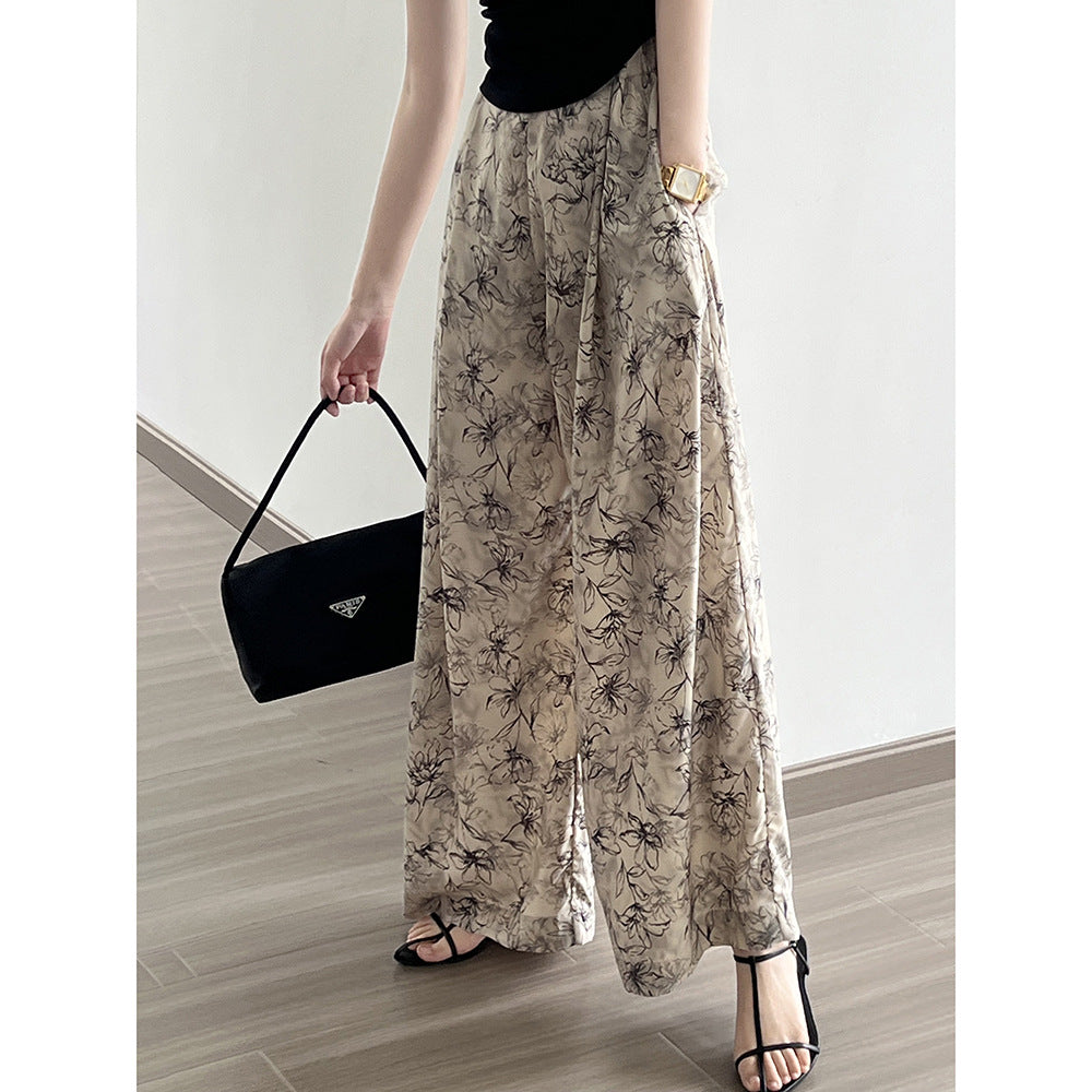 Dame elegant chiffon-bukser med blomsterdesign Stilla