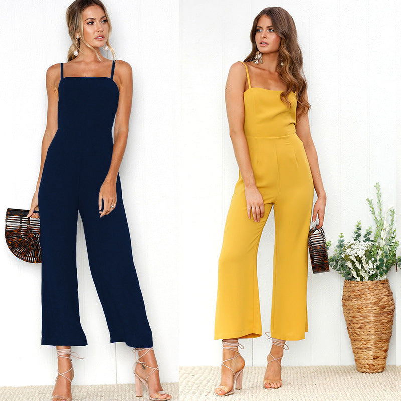 Dame jumpsuit med smalle stropper og elegant bredt ben Stilla
