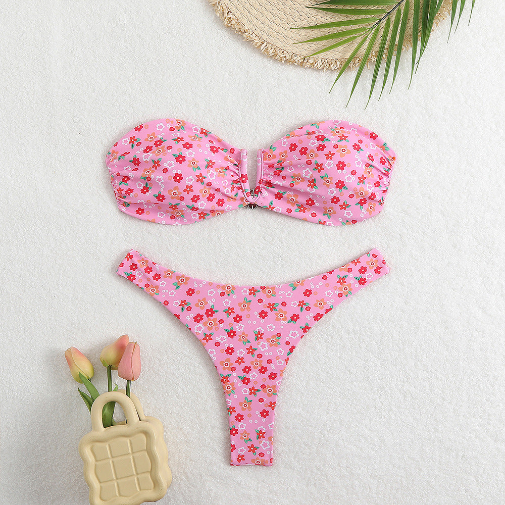 Dame Bandeau Bikini med smukt blomsterprint Stilla