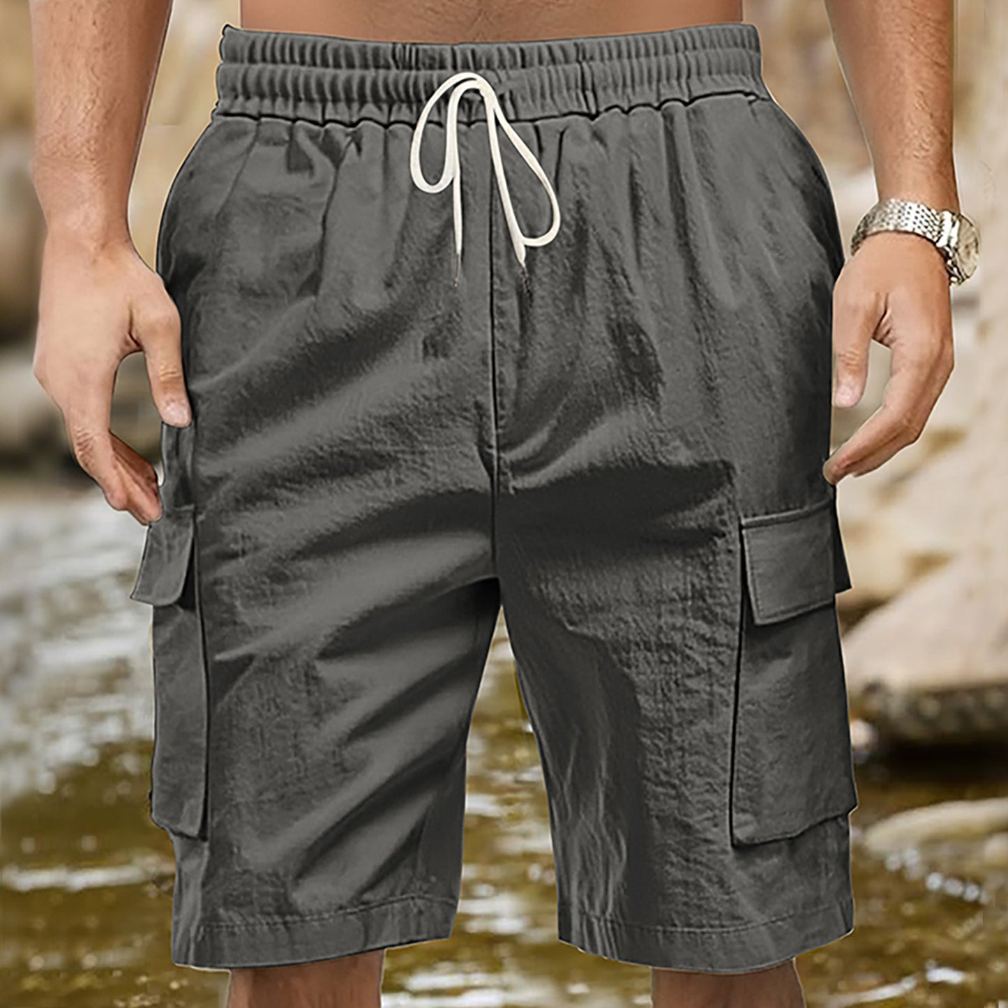 Herrer Cargo-shorts med praktiske sidelommer og elastisk talje Stilla
