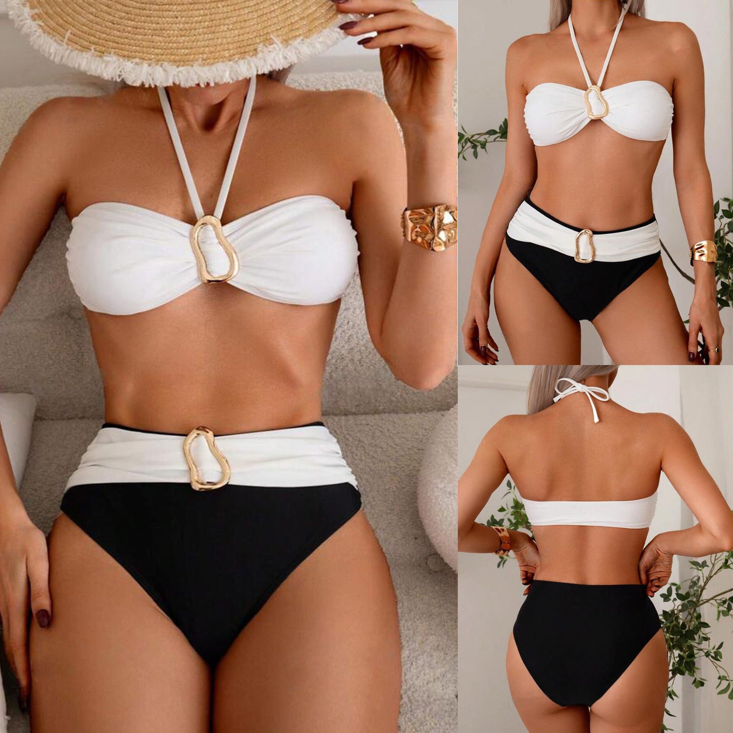 Dame Bikini-sæt med elegant bandeau-top og højt skåret taljebund Stilla