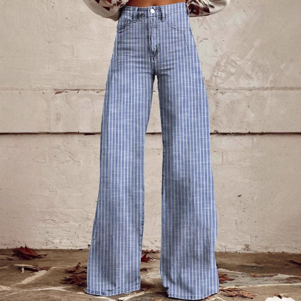 Dame høj talje vidde jeans med modiske striber Stilla