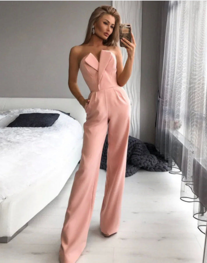 Dame Elegant Jumpsuit med Rynker og struktureret Overdel Stilla