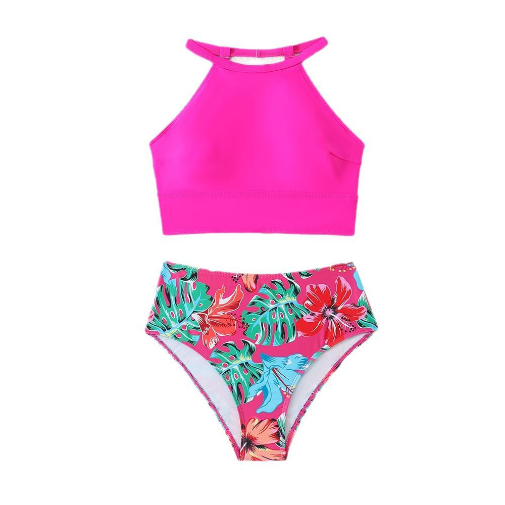 Dame Højtaljet Sport-Bikini med Crop-Top og floral mønster Stilla