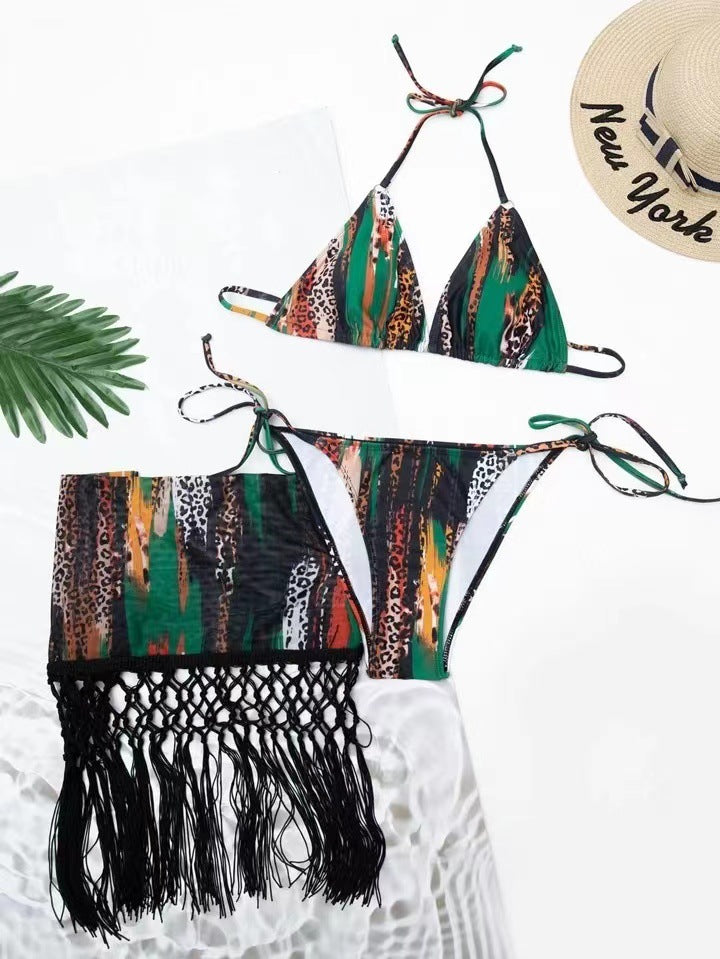 Dame triangel-bikini-sæt med modefringet nederdel Stilla